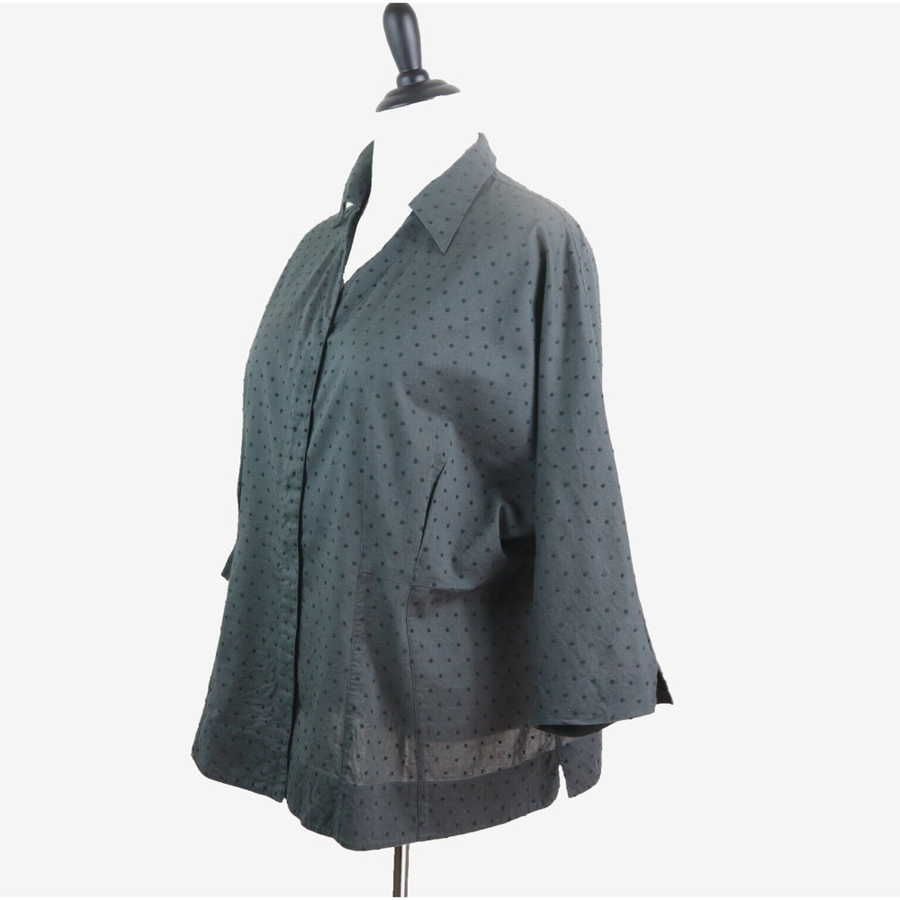 Soft Surroundings Size 1X Dotted Button Down Shirt Dolman Gray